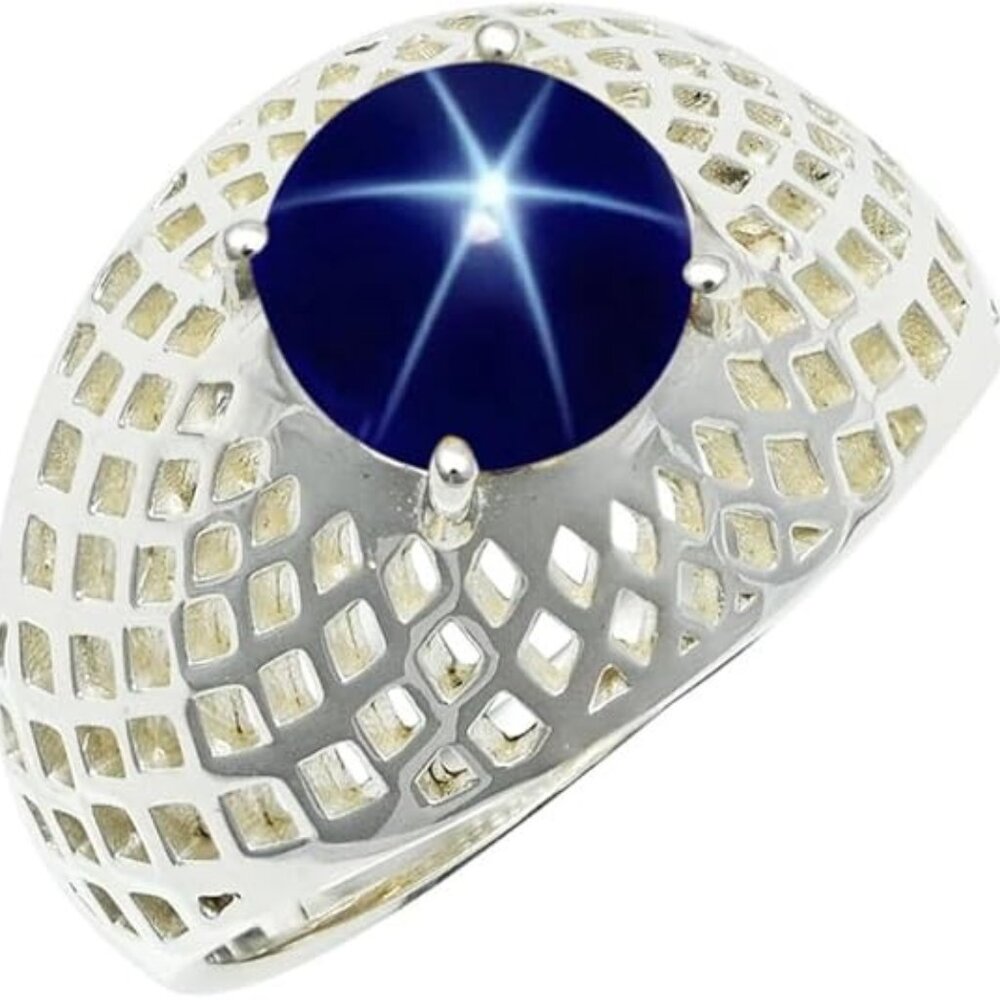 Blue Sapphire Linde Star Lab Grown Band Ring